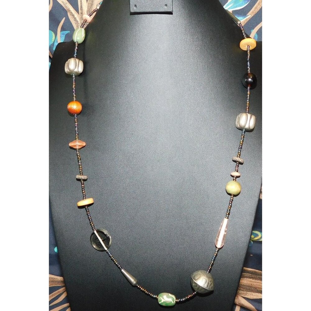 Retro Mixed Media Nature Inspired Beaded Station Necklace